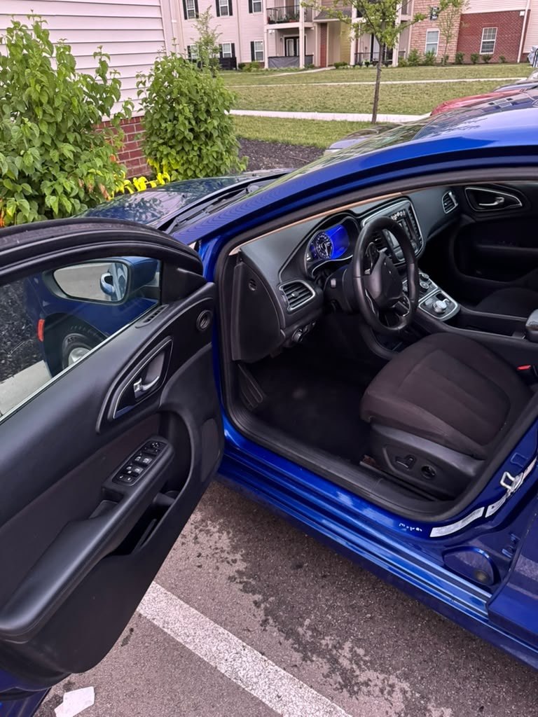 Blue vehicle interior after professional detailing in Columbus Ohio