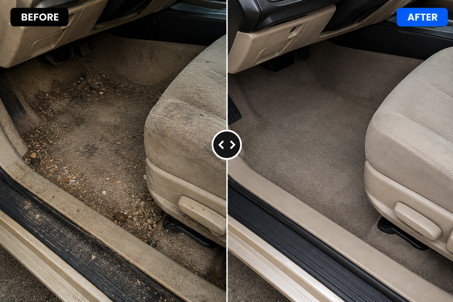 Before and after deep car carpet cleaning and interior detailing in Columbus Ohio